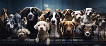 Overcrowded Animal Shelter With Multiple Dogs Waiting To Be Rescued Pleading For Help Copy Space Image Place For Adding Text Or Design