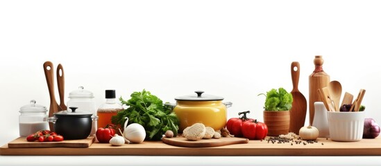 Aufkleber - Cooking tools and ingredients On white background Copy space image Place for adding text or design
