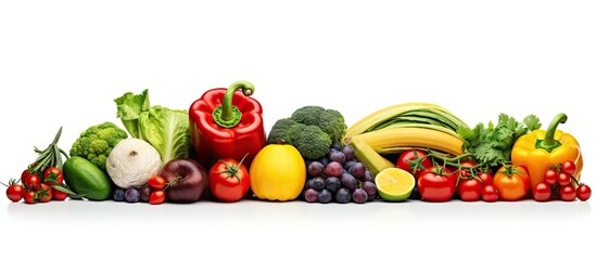 Wall Mural - colorful fruits and vegetables isolated on white copy space image place for adding text or design