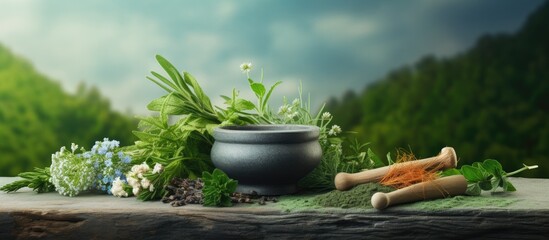 Poster - Alternative medicine idea assorting therapeutic plants Copy space image Place for adding text or design