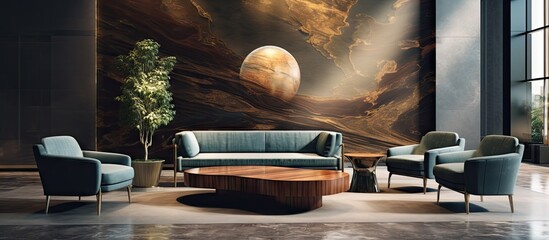 Fototapete - Modern lobby fragment with contemporary interior design in a five star Mexican hotel Copy space image Place for adding text or design