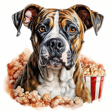 watercolor Popcorn Day Bulldog clipart, Generative Ai