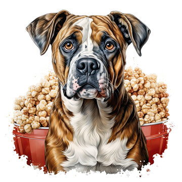 watercolor Popcorn Day Bulldog clipart, Generative Ai