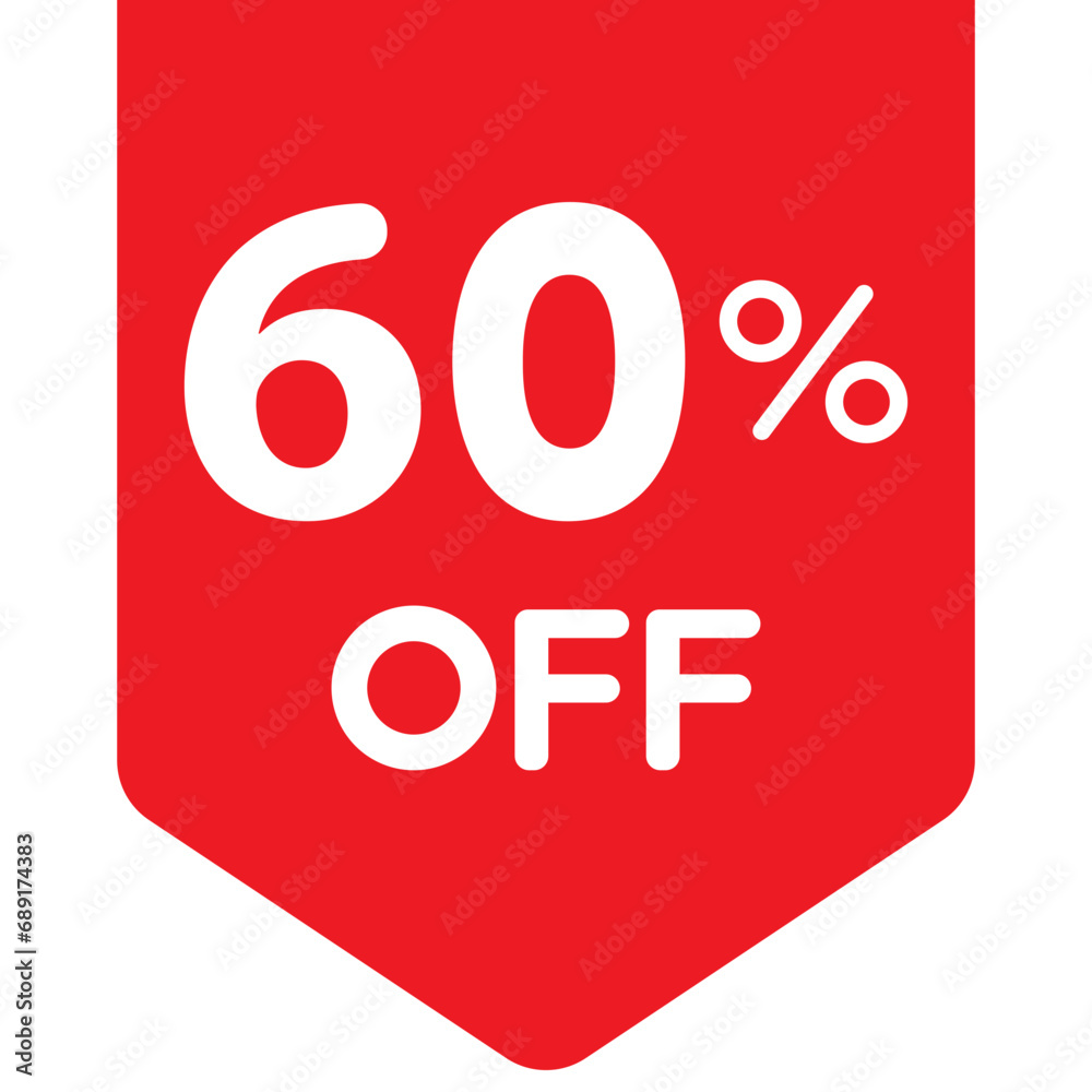 Single red 60% flag tag icon, simple round shopping promo sale flat ...