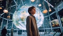 Young Middle Eastern Boy Explores Space Science Exhibition On A School Trip