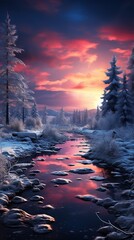 Wall Mural - Sunrise over the river. AI generated art illustration.