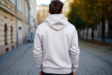 Wall Mural - Man In White Hoodie On The Street, Back View, Mockup