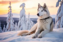 Stunning Alaskan Husky Poses Elegantly In Lapland. Сoncept Winter Wonderland, Majestic Huskies, Lapland Adventures, Arctic Beauty, Sled Dog Excursions
