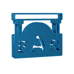 Sticker - Blue Street signboard with inscription Bar icon isolated on transparent background. Suitable for advertisements bar, cafe, restaurant.