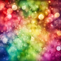 Wall Mural - Watercolor painting of an abstract background in rainbow colors with bokeh lights circles. Celebration  or birthday party wallpaper. AI generated image.