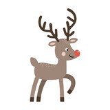 Fototapeta Pokój dzieciecy - Rudolph red nosed reindeer illustration for kids. Christmas characters clipart for children