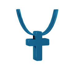 Wall Mural - Blue Christian cross on chain icon isolated on transparent background. Church cross.