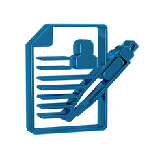 Poster - Blue Resume icon isolated on transparent background. CV application. Searching professional staff. Analyzing personnel resume.