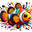 pez de colores y gotas de pintura
