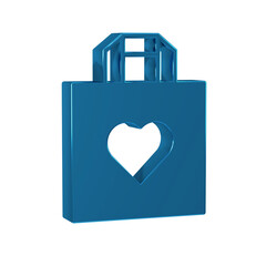 Sticker - Blue Shopping bag with heart icon isolated on transparent background. Shopping bag shop love like heart icon. Happy Valentines day.