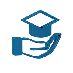 Blue Education grant icon isolated on transparent background. Tuition fee, financial education, budget fund, scholarship program, graduation hat.
