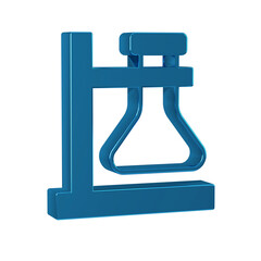 Sticker - Blue Glass test tube flask on stand icon isolated on transparent background. Laboratory equipment.