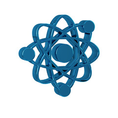 Wall Mural - Blue Atom icon isolated on transparent background. Symbol of science, education, nuclear physics, scientific research.