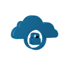 Poster - Blue Cloud computing lock icon isolated on transparent background. Security, safety, protection concept. Protection of personal data.