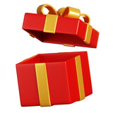 Fototapeta Londyn - Open red gift box and gold ribbon. Chinese new year elements icon. 3D rendering