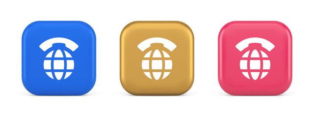 Poster - Global communication internet call connection button planet with handset 3d realistic icon