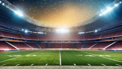 Wall Mural - Football field illuminated by stadium lights. Sports background