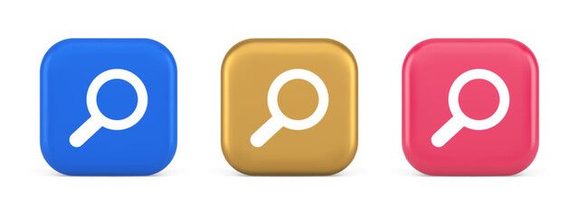Poster - Browsing internet searching button magnifying glass analyzing information 3d realistic icon