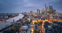 Classic Panoramic View Of Famous Frankfurt Am Main Skyline.