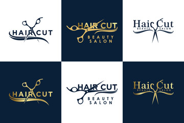 collection of hair cut logo design vector with creative concept for women beauty salon