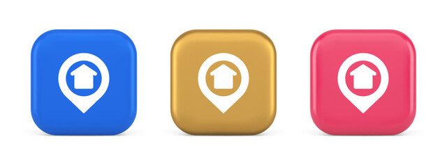 Poster - Urban building location find button house map pin web application 3d realistic icon