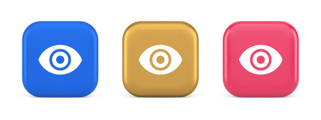 Poster - Eye button visibility searching optical lens web application 3d realistic icon