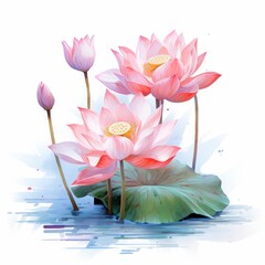 digital painting of a lotus flowers on white background