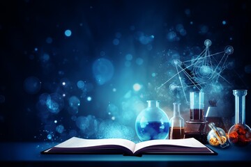 science communicator in a laboratory setting, scientific elements or educational graphics, include s