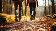 Couple in light activity as individuals or in pairs ie hiking, Nordic Walking or outdoor activities, nature, lifestyle, trek, hiking, forest, woman, active, outdoors, adventure