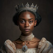 Portrait of an African American girl Dressed as a queen in luxurious costumes