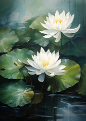 Wall Mural - Plant lily white leaf nature lotus background summer green water beauty flowers blossom