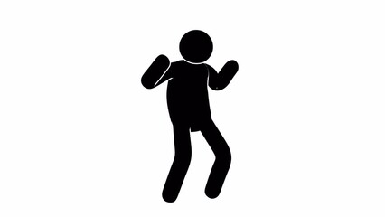 Wall Mural - Pictogram man demonstration of strength - double biceps. Stickman - emotional gesture of success, satisfaction. Animation with alpha channel