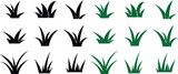 Fototapeta Sypialnia - Fill Lawn grass Icons Set. Cartoons of plant and shrubs for boarding and framing, eco and organic logo elements. Vectors spring field planting shape lawns or garden collection, Transparent background.