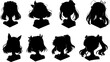 Anime girls set of vector silhouette, isolated, black color