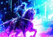 © Login - Painting depicting a rider in knight's armor and sword attacking an enemy. Medieval warrior on horseback. Illustration for cover, card, postcard, interior design, poster, brochure or presentation.