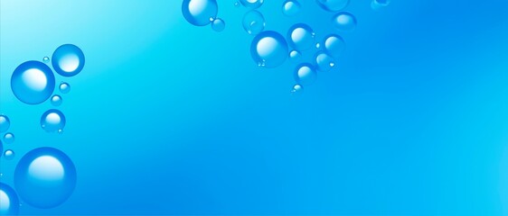 Wall Mural - Fresh crystal-clear blue water bubbles abstract horizontal wallpaper wellnes, refreshment and cosmetics concept, copy space for text