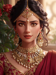 Radiant Indian Bride: A Beautiful Portrait of an Attractive Bride in Traditional Wedding Attire, generative ai