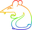 rainbow gradient line drawing of a sly cartoon rat
