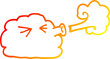 warm gradient line drawing of a cartoon cloud blowing a gale