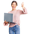 © Krakenimages.com - Beautiful caucasian woman with blonde hair working using computer laptop screaming proud, celebrating victory and success very excited with raised arms