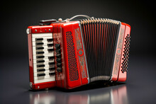 Red And Black Accordion On White Background. Generative AI.