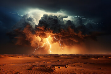 Sticker - A desert thunderstorm - where lightning strikes meet swirling sand - showcasing the fierce clash of elements in a dramatic desert storm.