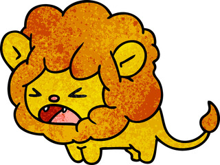 freehand drawn textured cartoon of cute kawaii roaring lion