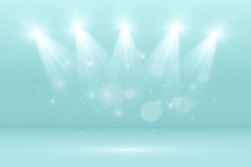 Poster - 
The studio room is illuminated by spotlights. Lanterns illuminate the empty space.
