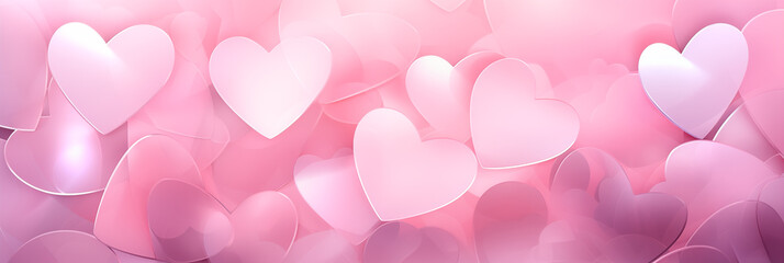 Wall Mural - Valentine's Day banner. Beautiful pink background with hearts, lights, sparkles and bokeh header.